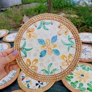 Sous-verre en rotin fait main avec mosaïque de nacre, vente en gros directe d'usine, logo personnalisé, Vietnam - Product Image 4