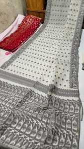 Exclusivo Deshi Dhakai blanco Jamdani Sharee calidad de exportación para mujeres JAMDANI tela azul verde dorado cielo azul de Bangladesh - Product Image 4