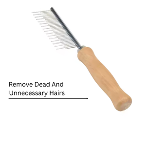 Surtech International Ergonomic Professional Pet Grooming <b>Comb</b> Premium Detangling Tool Stainless Steel Teeth <b>Wooden</b> Handle for - Product Image 5