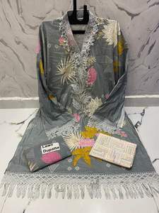 Jacquard Woven Patiala Suit Salwar and Matching <b>Shawl</b> Unstitched Fabric Length for Custom Designer Stitching - Product Image 3