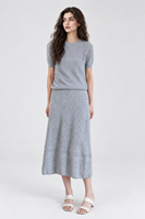 Ensemble deux pièces décontracté en maille de soie et cachemire pour le printemps, 85% soie 15% cachemire, avec pull à manches courtes ajouré et jupe midi, 16 jauges