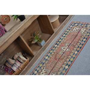 Traditional Chinese Style Vintage Turkish Rug 1.5 X 4.4ft Brown Blue Patchwork Design Wool Material Latex Rectangle Hallway - Product Image 2