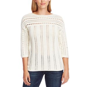 Maglione Casual da Donna Vince Camuto con Scollo a Barca, Lavorazione Pointelle, Traspirante, con Applicazioni e Decorazioni Traforate, Bianco, Taglia XS-M, per Autunno Inverno - Product Image 1