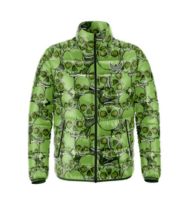 Chaqueta acolchada de lona de poliéster azul personalizada de alta calidad para hombre, cuello alto ligero con acolchado de burbujas, chaqueta de invierno con logotipo frontal - Product Image 3