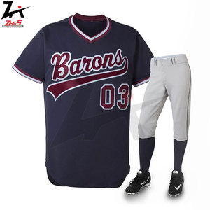 Tenues de baseball personnalisées, entièrement boutonnées, 100 % polyester, tissu double tricoté respirant, imprimé par transfert thermique, ensembles de pantalons en jersey - Product Image 5