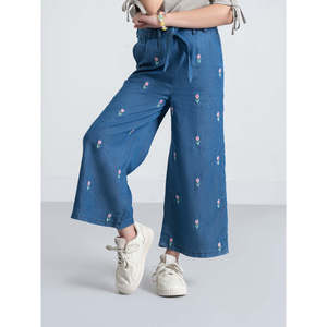Pantalon Palazzo en Jean Taille Haute à Coupe Droite et Jambes Larges à Motifs Floraux pour Femme, OEM ODM, en Toile Respirante, Collection Printemps, Vente en Gros - Product Image 1