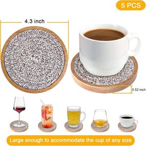 Attractive Beaded <b>Table</b> <b>Coaster</b> Round Pattern Wooden Base With Breaded Cotton Rope Wedding Birthday Parties Banquets Decoration - Product Image 2