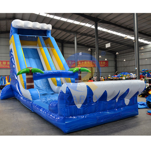 Tobogán Acuático Inflable con Diseño de Palmeras y Olas Azules, Tobogán Comercial de PVC, Tobogán Gigante Inflable para Exteriores con Piscina - Product Image 2