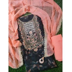 La mejor calidad con estilo para mujer sin coser 3 uds tradicional elegante fiesta étnica Salwar Kameez seda algodón bordado moda desgaste - Product Image 3