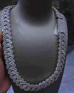 Hip Hop Cuban Link Chain 18mm Round & <b>Baguette</b> Cut Diamond 14mm VVS Moissanite Jewelry for Men's 925 Sterling Silver - Product Image 5