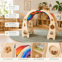 Étagère de bibliothèque en forme de tente pour la maternelle, coin lecture arc-en-ciel, mobilier de bibliothèque préscolaire en bois avec étagères ouvertes pour l'affichage des livres