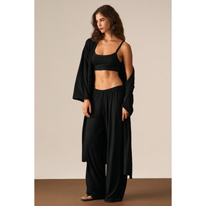 ETHIQUET IBARRA Women's Soft and Stretch Viscose <b>Fabric</b> From Waist Tie Long Kimono - Product Image 1