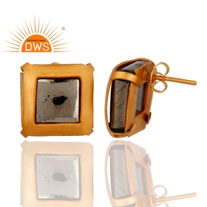 Último diseño hecho a mano chapado en oro natural pirita piedra preciosa Stud pendiente joyería de moda para mujer regalo para ella - Product Image 2