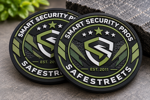 Patch de sécurité intelligent Safestreets en tissu non tissé gaufré 3D en caoutchouc, à coller, motif camouflage noir et rouge, en forme de cercle - Product Image 5