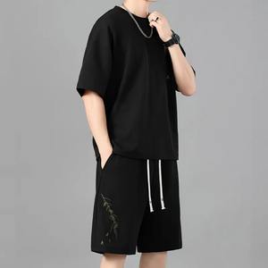 Logo OEM Engrais grande taille sports et loisirs col rond broderie ensemble court été ample grande taille costume mode - Product Image 4