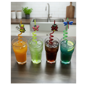 Pailles à boire colorées et mignonnes avec émoticônes, 4 pièces, pour décoration de fête d'anniversaire ou de cocktail - Product Image 2