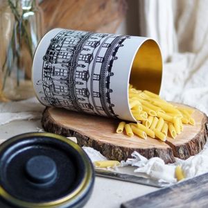 Ø 140x180mm, 2,5 LT Metal Storage Tin Slip Lid vintage paisajes urbanos ilustración - Product Image 2