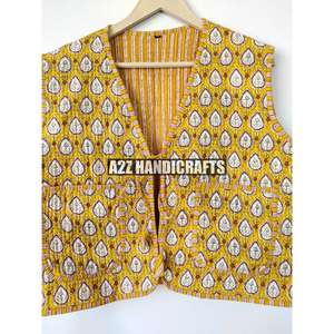 Chaqueta de algodón indio acolchada hecha a mano, chaleco reversible de estilo bohemio, patrón de rayas, cierre de cinturón, ropa exterior corta de algodón - Product Image 5