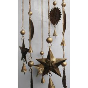Sun N Moon Recycled Iron Hanging Windchime Beads Bells Suncatcher Indian Antique Country Farmhouse Bohemian Home Dcor Boho Yard - Product Image 4