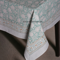 Nappe de table en coton non tissé vert clair, personnalisée, réutilisable, imperméable, motif floral, style lin indien