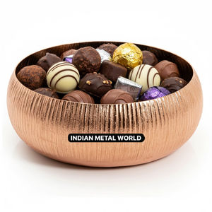 Bol de service en métal texturé finition cuivre or rose de qualité supérieure Vaisselle décorative pour chocolats, collations et bonbons Prix d'usine - Product Image 4