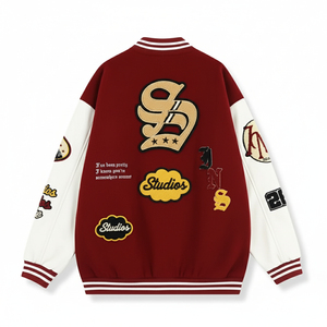 High quality <b>men</b> <b>varsity</b> letterman <b>jacket</b> custom embroidery wool leather material college <b>bomber</b> OEM ODM factory supply - Product Image 2