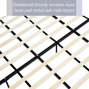 TRIHO-HB-073 Luxury Queen Bed Frame with 54" Tall Wingback Headboard, Blue Velvet Upholstered Bed, Button Tufted, No Box Spring - Product Image 4