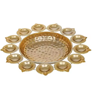Brass Decorative Urli Diya Holder Traditional Indian Festival <b>Pooja</b> Oil Lamp Home Temple <b>Mandir</b> Candle Stand Bowl Festival - Product Image 1