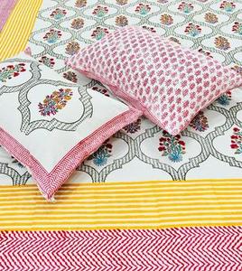 Ensemble de literie imprimé en coton satiné de luxe avec fleurs jaunes et motif traditionnel 2 taies d'oreiller zippées incluses - Product Image 6