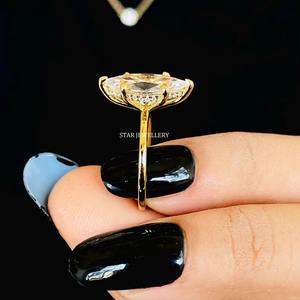 14K Or Massif 2.50 Ct CVD Marquise Cut IGI Certifié Diamant Solitaire Hidden Halo Bague de Fiançailles. - Product Image 4