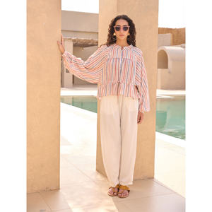 Striped Cotton 2-Piece Short Set <b>Capri</b> Shirt & Lantern <b>Pants</b> - Product Image 3