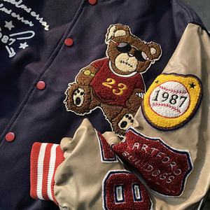 Custom Retro <b>Men's</b> Baseball Varsity <b>Jacket</b> Colorful <b>Long</b> Sleeve Chenille Embroidery Canvas Loose Fit Windproof Breathable New - Product Image 6