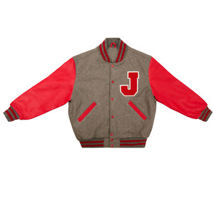 Chaqueta universitaria blanca lisa de retazos revestida de diseño personalizado con rayas blancas y logotipo frontal para unisex - Product Image 5