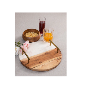 Prix de gros Plateau de service en marbre et en bois pour les bars et les hôtels Plateau de service au design fait main top vente - Product Image 4