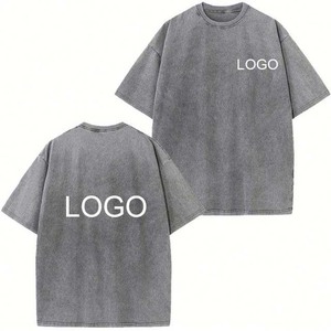 T-shirt vintage 100 % coton épais pour homme, personnalisé par le fabricant, avec broderies et patchs vieillis, effet délavé à l'acide, collection 2026 - Product Image 1