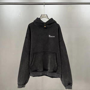 Sudadera con capucha de gran tamaño lavada con ácido para hombre, ropa de calle desgastada de algodón pesado, estilo con detalle de diamantes de imitación, sudadera con capucha para hombre - Product Image 1