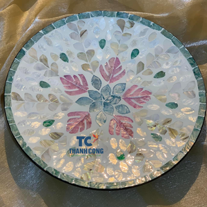 Plateau en laque incrustée de nacre Plateau de service rectangulaire avec motif décoratif rond pour un usage domestique - Product Image 4