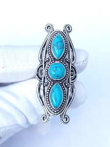 Hecho a mano turquesa piedra preciosa 925 plata esterlina bohemio declaración anillo chapado en oro boda fiesta regalo para ella - Product Image 6
