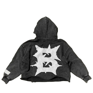 Sweat à capuche sur mesure avec broderie en détresse Pull-over solide et épais Tops surdimensionnés avec logo 100% coton à capuche - Product Image 2