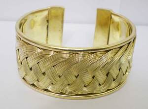 Brazalete de Metal de Lujo Chapado en Cobre para Mujer, Diseño Único de Malla Trenzada Pulida, Brazalete Ancho de Metal Sólido - Product Image 3