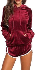 ชุดวอร์มกำมะหยี่ผู้หญิงแบบสองชิ้น คอตั้ง ทรงปกติ ลายเรียบ ผ้าแห้งเร็วและระบายอากาศได้ดี - Product Image 3