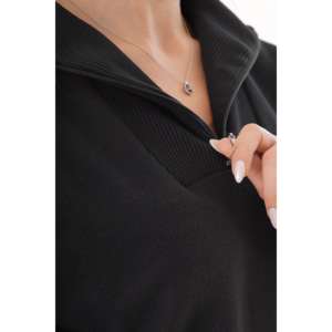 Pull décontracté noir en gros avec col demi-zippé - Product Image 3