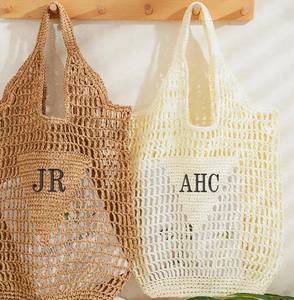 Sac de plage en raphia personnalisé brodé, initiale personnalisée - Product Image 2