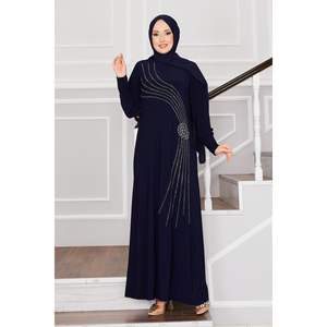 Robe Hijab Sandy Bleu Marine avec Détail Pierre Vêtement de Sécurité Produit - Product Image 1