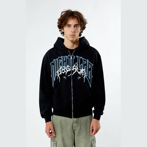 OEM Factory Men's Oversized Heavyweight Cotton <b>Zip</b>-<b>up</b> Hoodie Custom Logo Front Embroidery Black Zipper for Winter Digital - Product Image 5