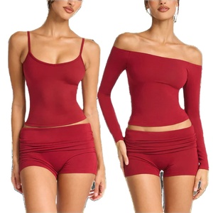 Wholesale Women Solid High Waist 3 Piece Yoga Set <b>One</b> Shoulder Crop <b>Top</b> Shorts Gym Outfit Quick Dry Breathable Fitness - Product Image 1