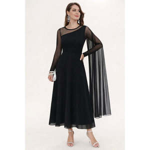 Vestido largo de tul con cuello semi-alto y manga larga para mujer, 33664 - Product Image 4