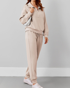 Custom 2024 Fall Women's 2-Piece Sets <b>Long</b> Sleeve Tracksuit Joggers & Half Zip Sweatsuit <b>Matching</b> Outfits for Travel & Sports - Product Image 2