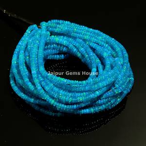 Cuentas Redondas Lisas de Ópalo Azul Paraíba Natural de 3 mm y 5 mm, Cuentas de Ópalo Etíope Azul Brillante, Cuentas de Ópalo Welo de 16 Pulgadas de Largo - Product Image 2