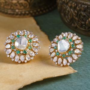 Boucles d'oreilles en diamant Polki cultivé en laboratoire, or 18 carats, clarté VVS2, certifiées IGI, bijoux fins élégants pour femmes, cadeau pour une occasion spéciale - Product Image 1